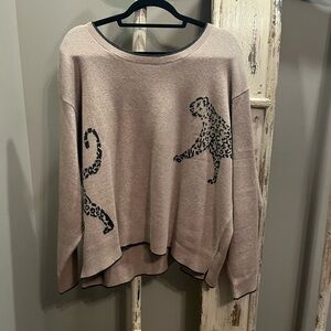CAbi Beige Sweater with Leopard Design